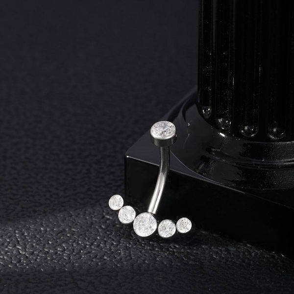 304 Stainless Steel Clear Cubic Zirconia Curved Barbell Belly Button Rings