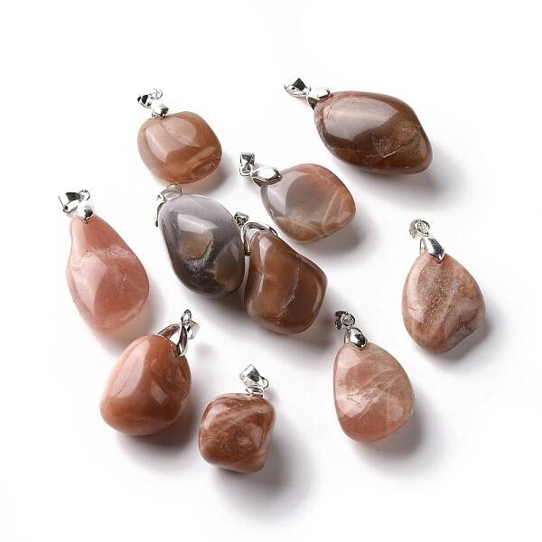 Natural Orange & Grey Sunstone Pendants