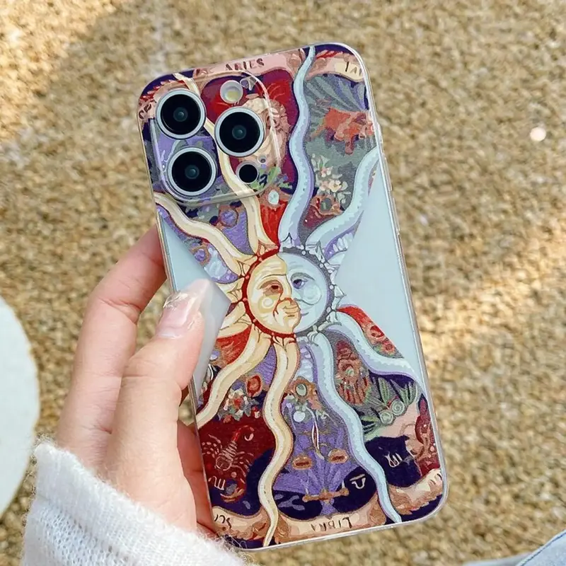 Sun Chart Pattern Phone Case, Decorative Phone Protector Cover, Phone Accessories Compatible With iPhone 11 12 13 14 15 Pro M...