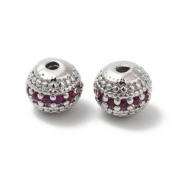 Brass Micro Pave Cubic Zirconia Beads