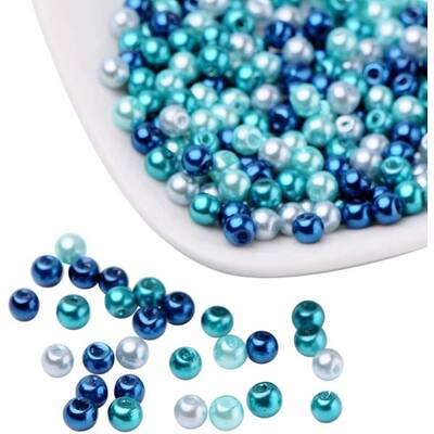 400pcs 4mm Carribean Blue Mix Pearlized Round Glass Pearl Beads with 1mm Hole for Bracelet Necklace Jewelry Making