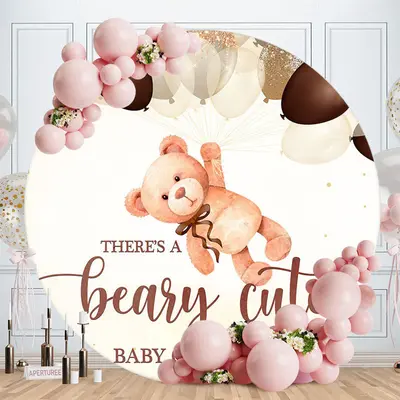Aperturee Balloons And Bear Round Baby Shower Backdrop