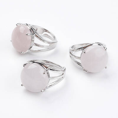 Adjustable Natural Rose Quartz Finger Rings