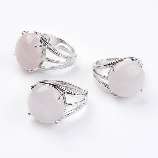 Adjustable Natural Rose Quartz Finger Rings
