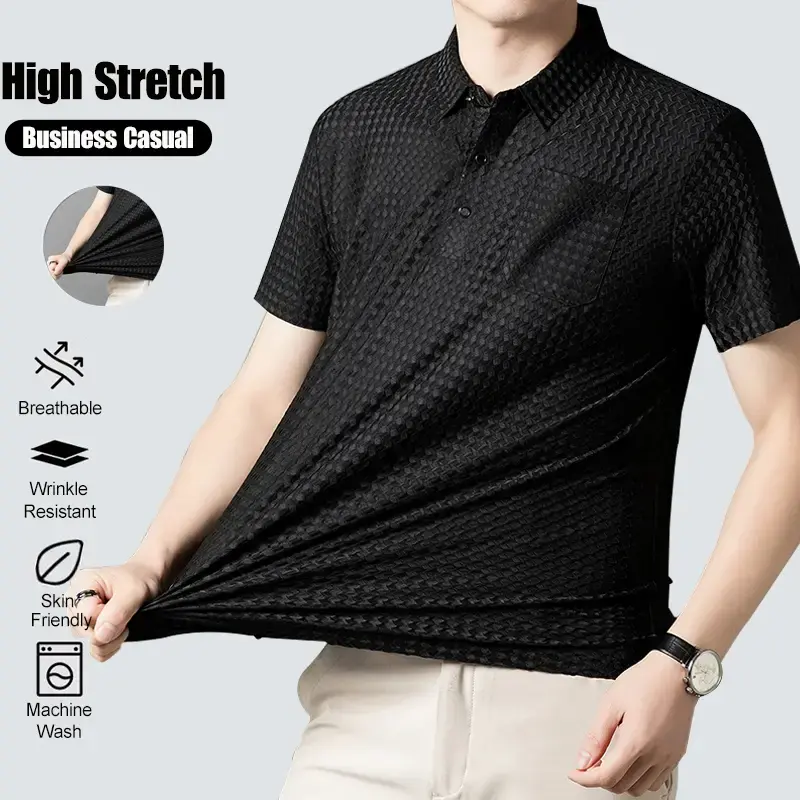 High Stretch Men's Polo Shirt -2025 New Skating Fiber Fabric Jacquard Sports and Leisure Fashion Top, Breathable High Elastic...