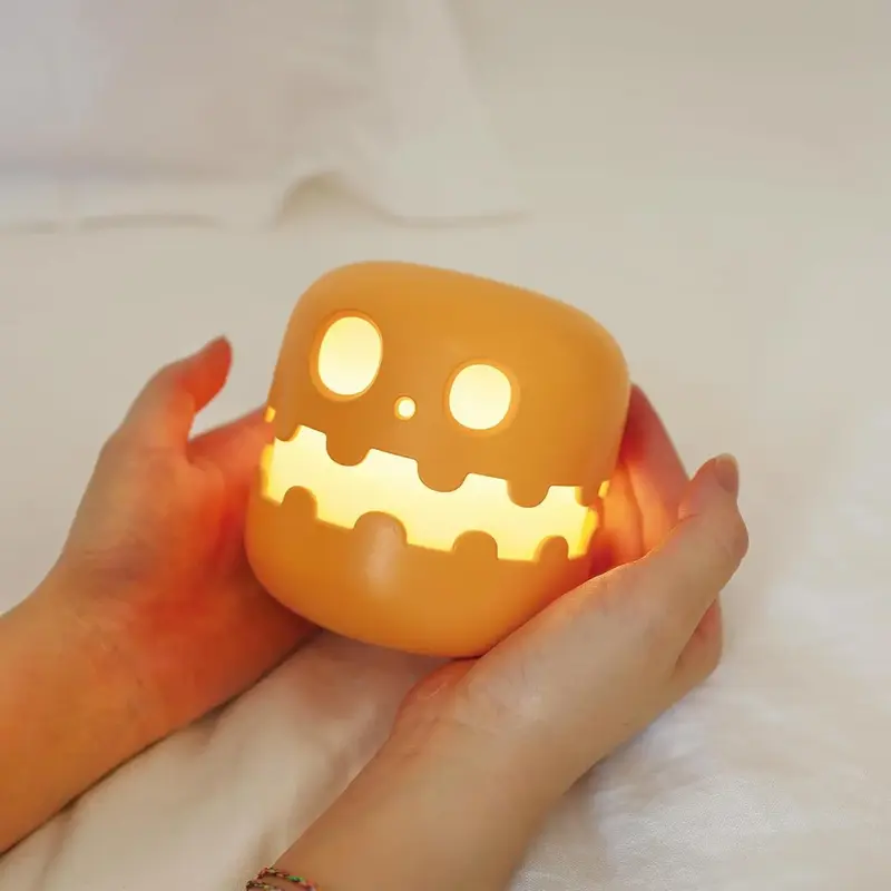 ICARER FAMILY Pumpkin Night Light, Cute LED Light, Push Dimmable Children's Nursery Night Light, Rechargeable Bedside Push La...