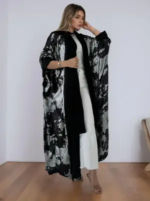 Women's Tie Dye Open Front Abaya, Elegant Long Sleeve Outerwear for Daily Wear, Ladies Clothes for All Seasons