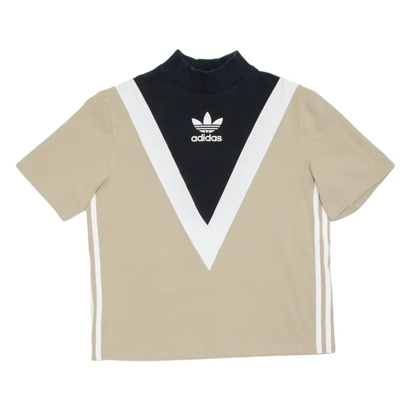 ADIDAS Cropped Womens T-Shirt Beige UK 12
