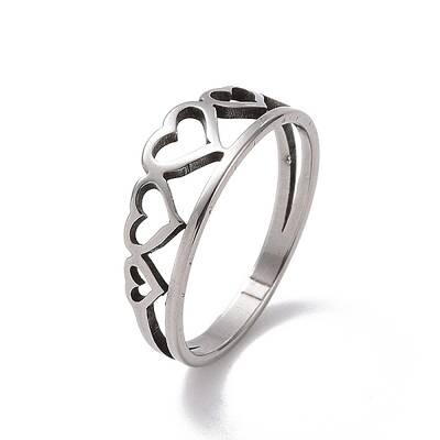 Non-Tarnish 201 Stainless Steel Hollow Heart Finger Ring for Valentine's Day