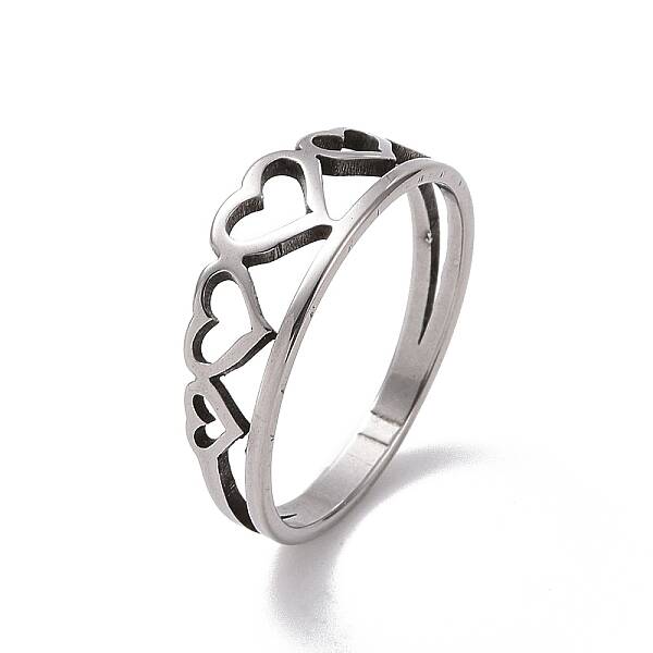 Non-Tarnish 201 Stainless Steel Hollow Heart Finger Ring for Valentine's Day