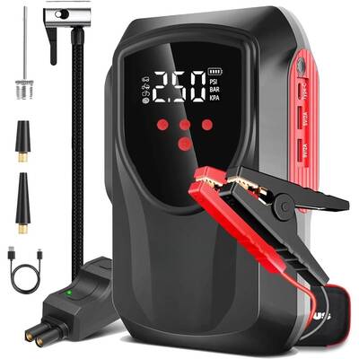 Car Battery Starter With Air Compressor Auto Battery Charger Booster Box With LCD Display LED Light USB