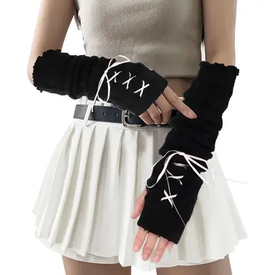 Arm Warmers Cute Y2k Harajuku Japanese Style Long Fingerless Gloves for Women Girls, Cold Weather Fsahion Lotila Arm Sleeve T...