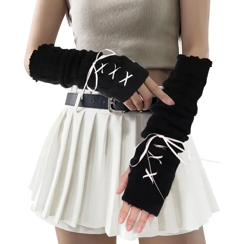 Arm Warmers Cute Y2k Harajuku Japanese Style Long Fingerless Gloves for Women Girls, Cold Weather Fsahion Lotila Arm Sleeve T...