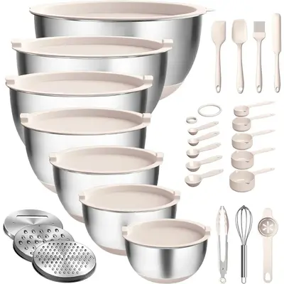 [New Deal] LIMITLESS 27-Piece Stainless Steel Mixing Bowl Set with Lids, Graters & Non-Slip Base – Kitchen Utensils & Tools...