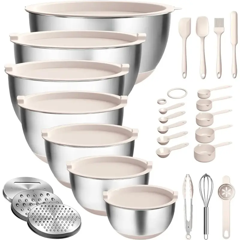 [New Deal] LIMITLESS 27-Piece Stainless Steel Mixing Bowl Set with Lids, Graters & Non-Slip Base – Kitchen Utensils & Tools...