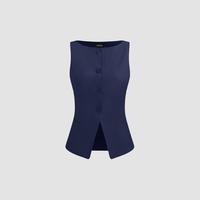 Cider [10 colors, size 0-26] Woven Boat Neck Solid Button Vest
