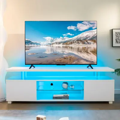 White TV Stand For 65 70 Inch TV Modern LED TV Console Entertainment Center With Storage For Living Room tv cabinet Furniture...