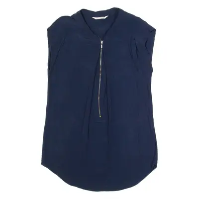 NAF NAF Womens Blouse Blue 1/2 Zip Sleeveless Viscose XS