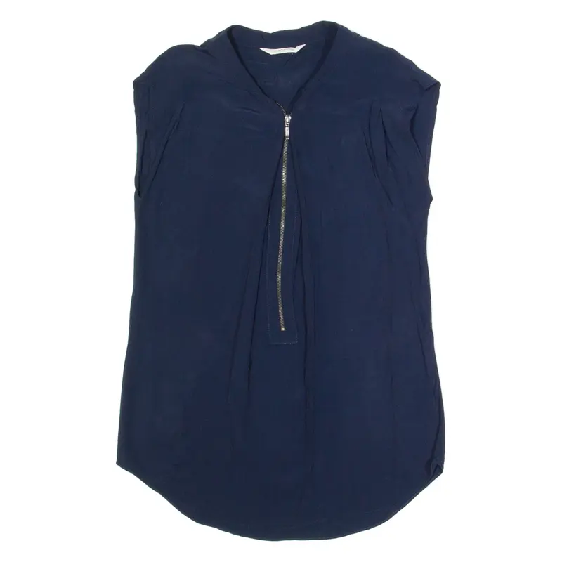 NAF NAF Womens Blouse Blue 1/2 Zip Sleeveless Viscose XS