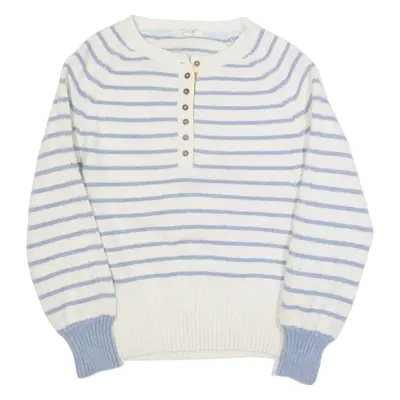 WHITE STUFF Womens Patterned Jumper Cream Striped Tight Knit Wool UK 10