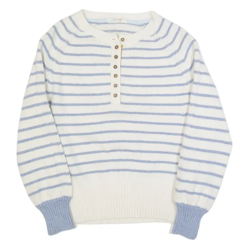 WHITE STUFF Womens Patterned Jumper Cream Striped Tight Knit Wool UK 10