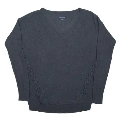 AMERICAN EAGLE Jegging Fit Jumper Grey Tight Knit V-Neck Womens S