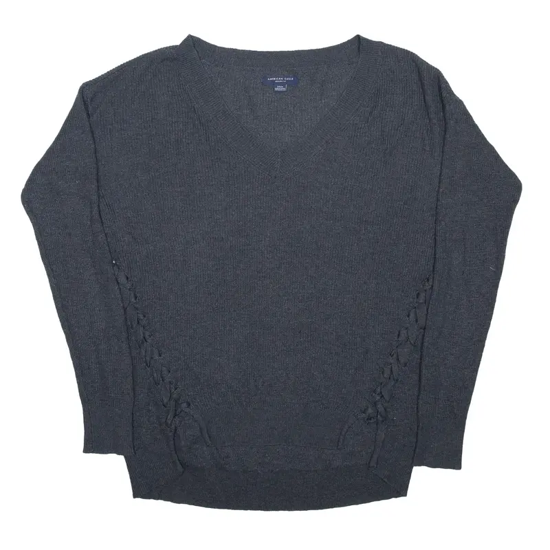 AMERICAN EAGLE Jegging Fit Jumper Grey Tight Knit V-Neck Womens S