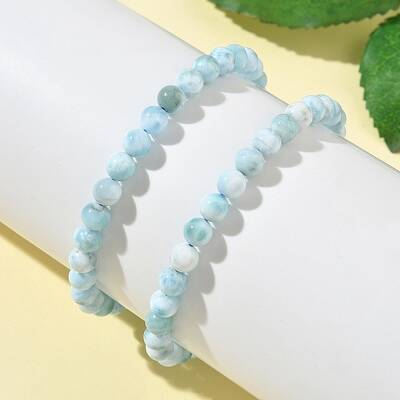 Round Natural Hemimorphite Beaded Stretch Bracelets for Men Women