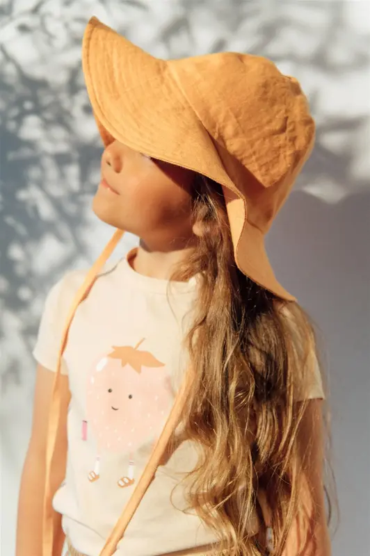 Girl's linen sunhat - Orange | Size: 2-4y (52/54cm)