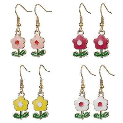 Flower Zinc Alloy Enamel Dangle Earrings