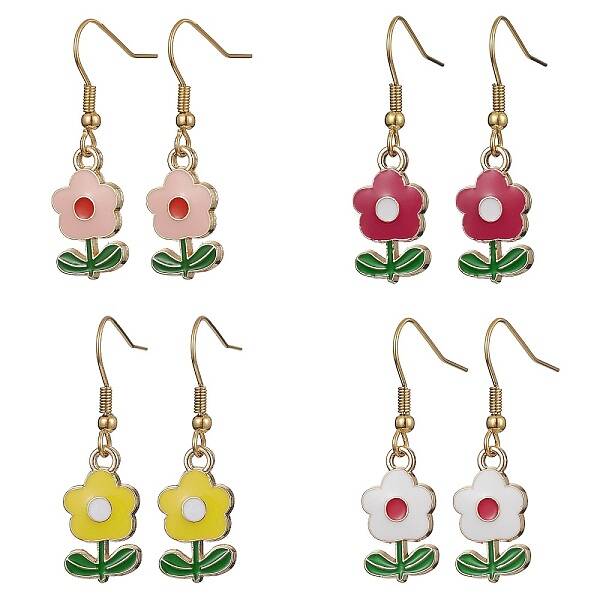 Flower Zinc Alloy Enamel Dangle Earrings