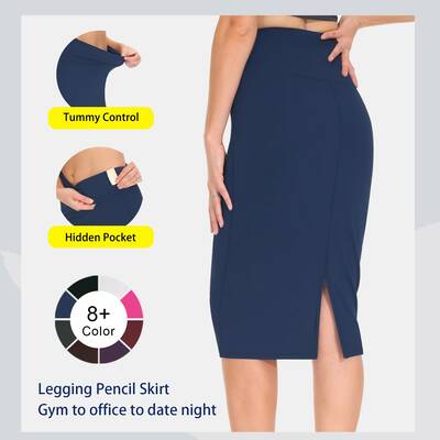 THE GYM PEOPLE Women's High Waist Tummy Control Legging Pencil Skirt Outfits - Stretchy Bodycon Midi Skirt with Back Sli