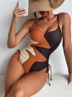 Women's Colorblock One-piece Swimsuit, Casual Sleeveless Swimwear for Spring & Fall, Ladies Swimsuit for Beach Holiday Vacati...