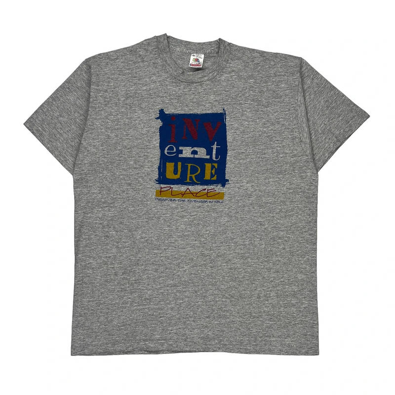 Single Stitch Fruit Of The Loom Graphic T-Shirt - XL Grey Cotton Blend