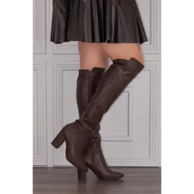 Whisky - Knee High Synthetic Leather Boots, Chunky Heel & Cushioned Insole, Pull-On Design for Daily Cold or Rainy Weather Co...