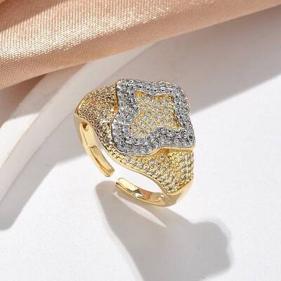 Brass Micro Pave Clear Cubic Zirconia Cuff Rings for Women