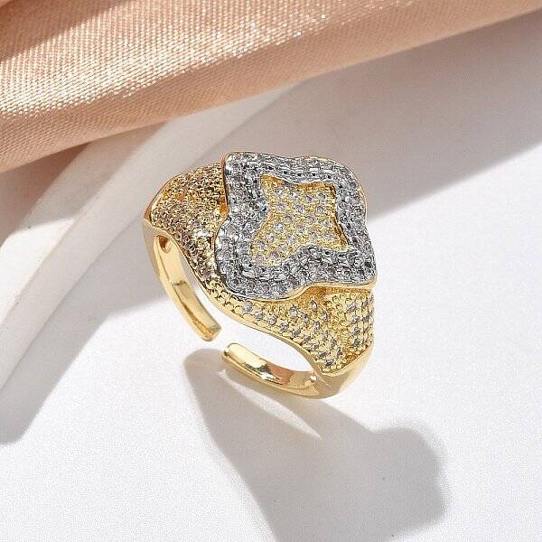 Brass Micro Pave Clear Cubic Zirconia Cuff Rings for Women
