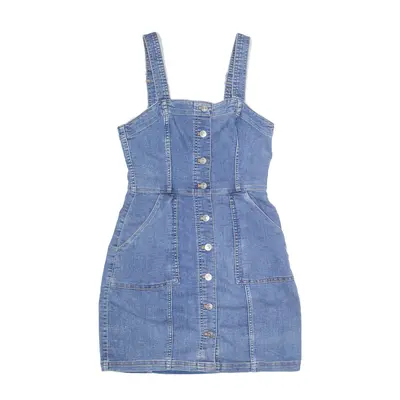 H&M DIVIDED Button Up Dungaree Dress Blue Sleeveless Short Womens UK 8