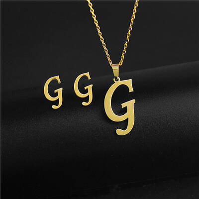 Golden Stainless Steel Initial Letter Jewelry Set