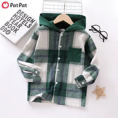 PatPat Kid Boy Plaid Button Up Hoodie - Kids Fashion
