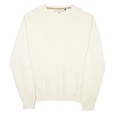 COTTONFIELD Mens Jumper Cream V-Neck Tight Knit 2XL