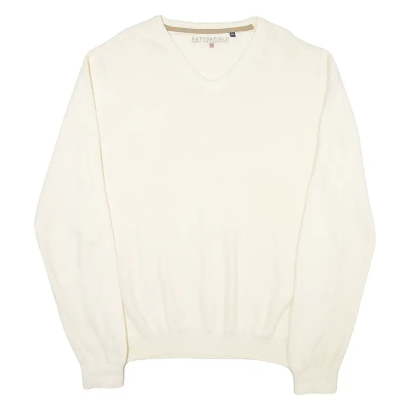 COTTONFIELD Mens Jumper Cream V-Neck Tight Knit 2XL