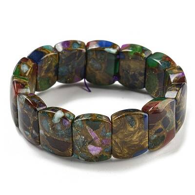 Synthetic Rectangle Gold Clinquant Stone Stretch Bracekets