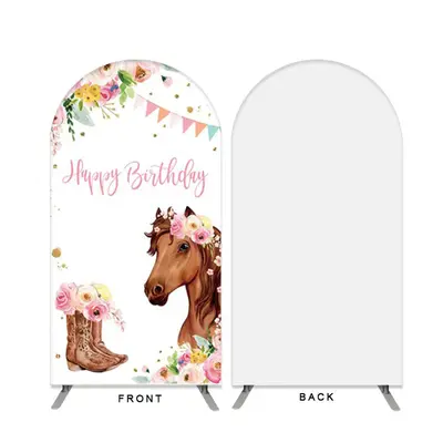 Floral And Horse Happy Birthday Double Sided Arch Backdrop