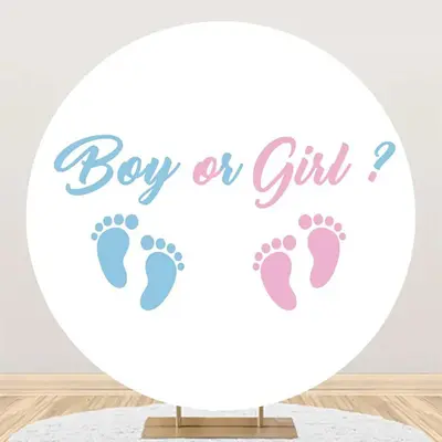 Round Footprint Boy Or Girl Gender Reveal Backdrop - Aperturee