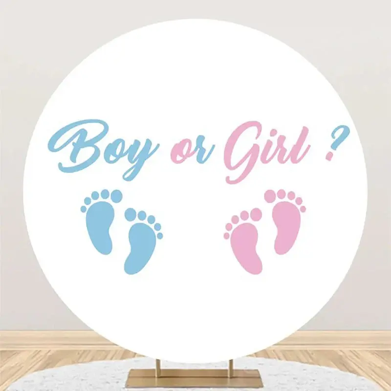 Round Footprint Boy Or Girl Gender Reveal Backdrop - Aperturee