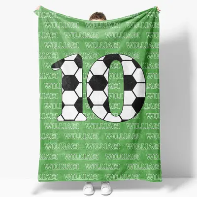 Aperturee Football Number Green Custom Name Blanket For Boys - Aperturee