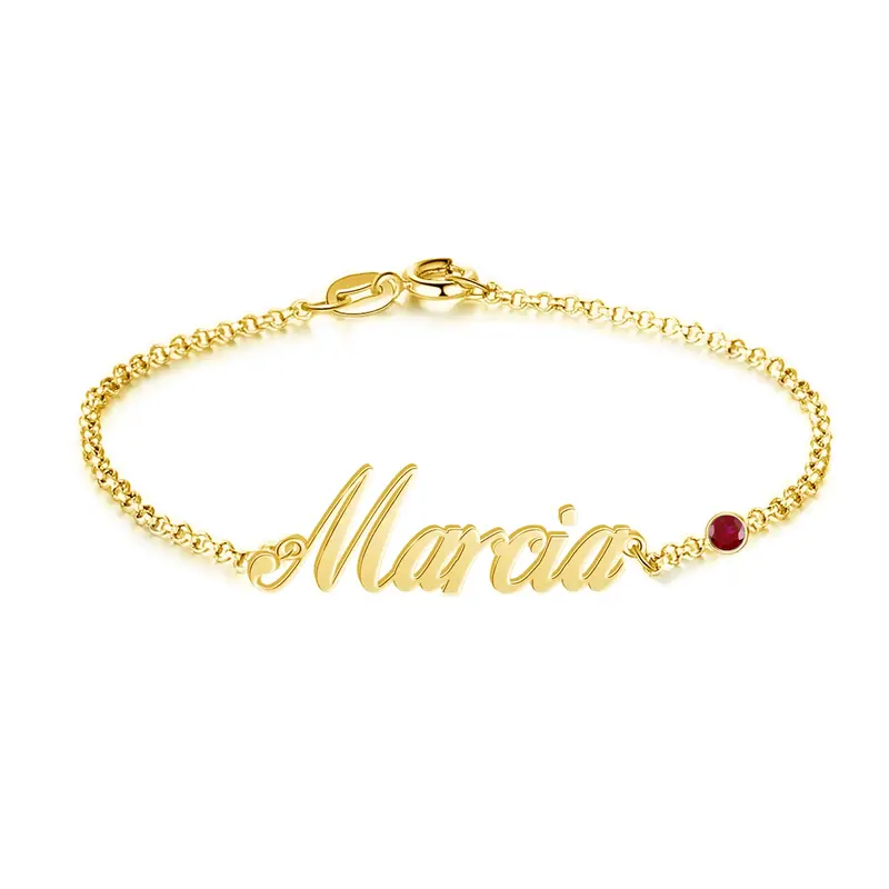 10K Gold Cubic Zirconia Personalized Birthstone & Classic Name Bracelet