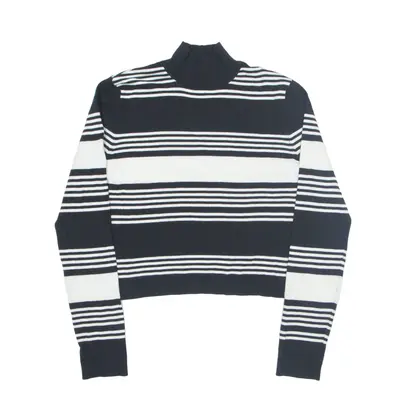 EQUIPMENT Cashmere Blend Patterned Jumper Black Striped Tight Knit High Neck Womens S