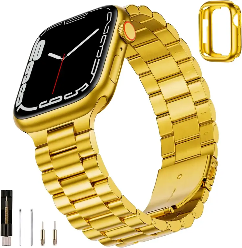 Sunfwr Stylish Metal Smartwatch Band with Watch Case, Compatible with iWatch Band 38mm 40mm 41mm 44mm 42mm 45mm 49mm, Luxury ...